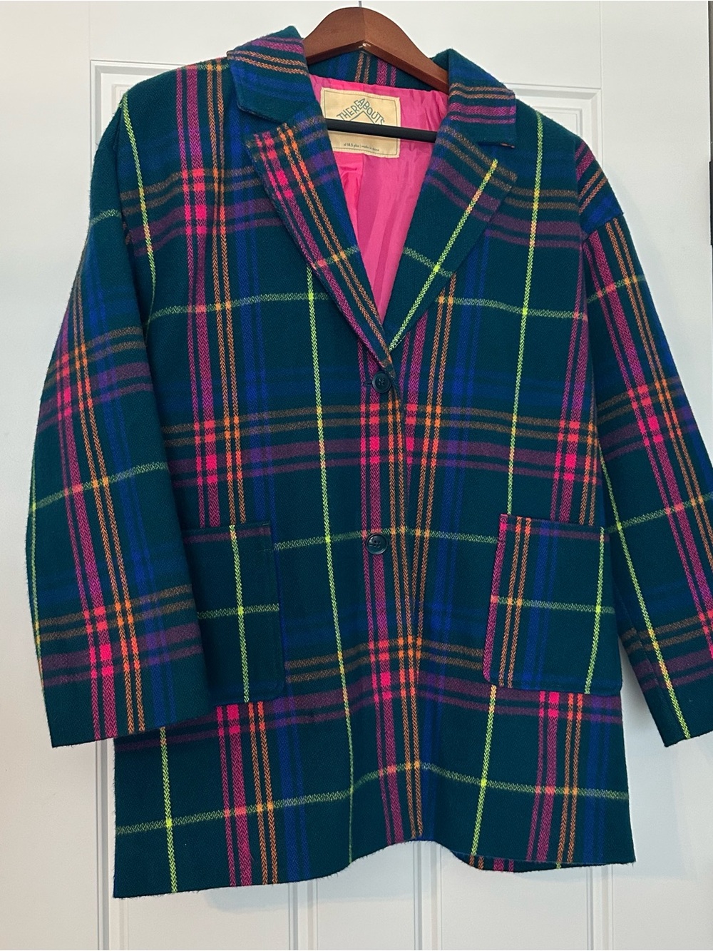 Vintage Y2K Thereabouts Neon Plaid Oversized Coat Blazer XL 18.5 Plus